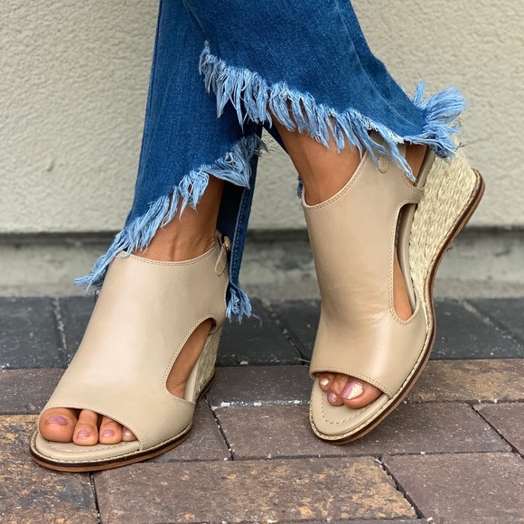 Cream Cut Out Espadrille Wedge Platform Sandal - Picture 7 of 8